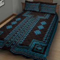 Quilted blue and black geometric bedding set with two pillow shams