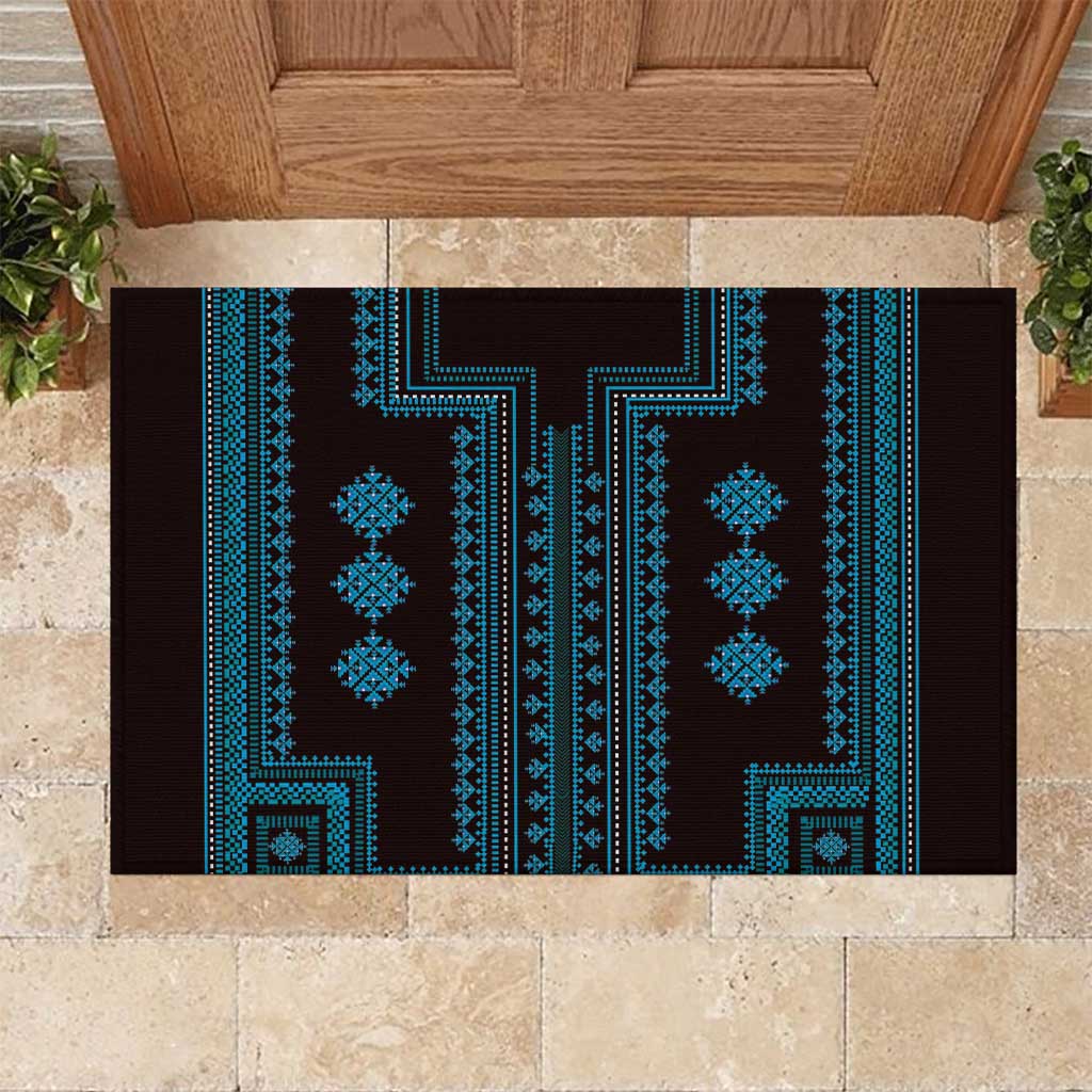 Bulgaria Traditional Pattern Blue Rubber Doormat Balkan Culture - Wonder Print Shop