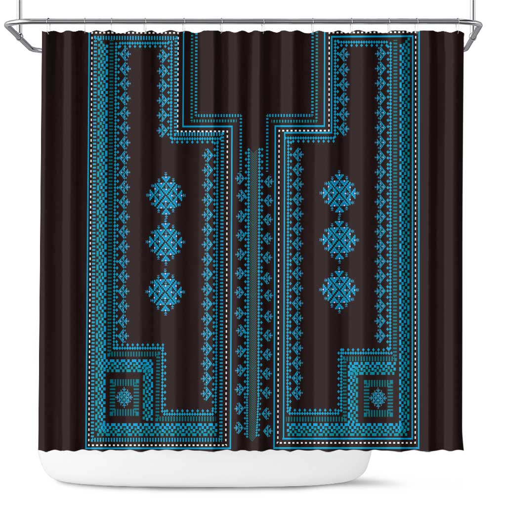 Bulgaria Traditional Pattern Blue Shower Curtain Balkan Culture