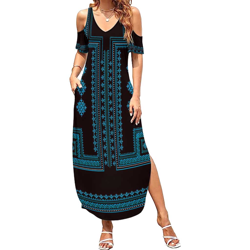 Bulgaria Traditional Pattern Blue Summer Maxi Dress Balkan Culture - Wonder Print Shop