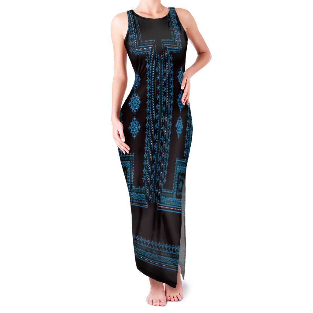 Bulgaria Traditional Pattern Blue Tank Maxi Dress Balkan Culture - Wonder Print Shop