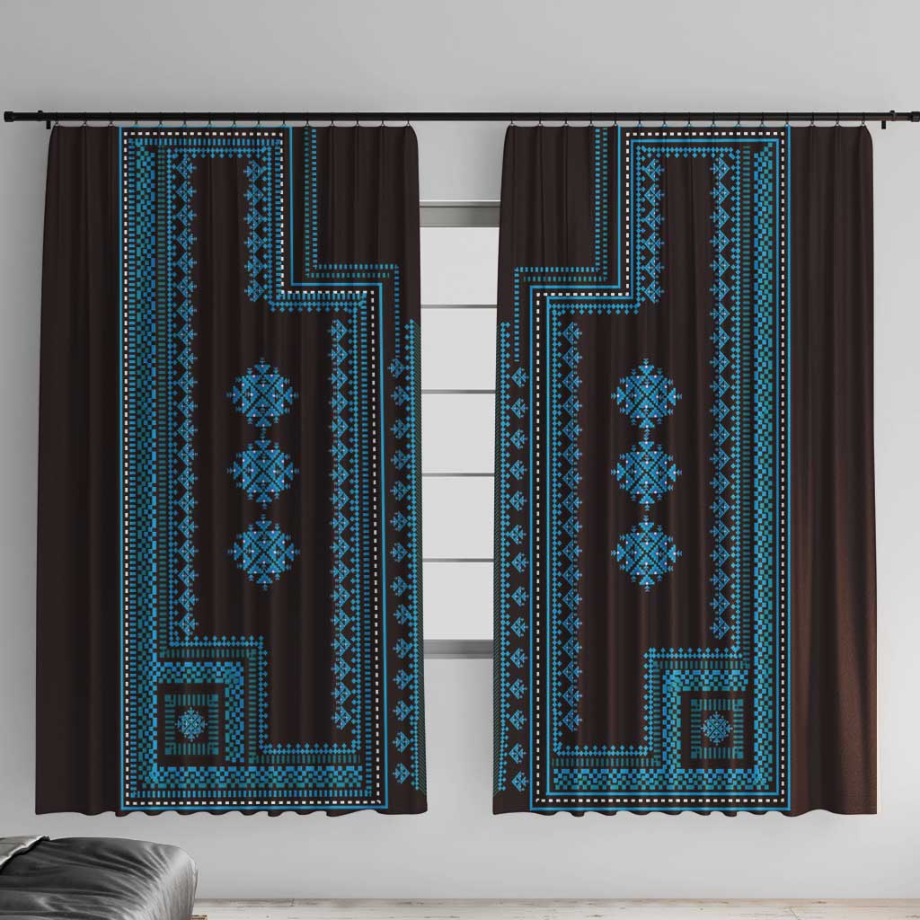 Bulgaria Traditional Pattern Blue Window Curtain Balkan Culture - Wonder Print Shop