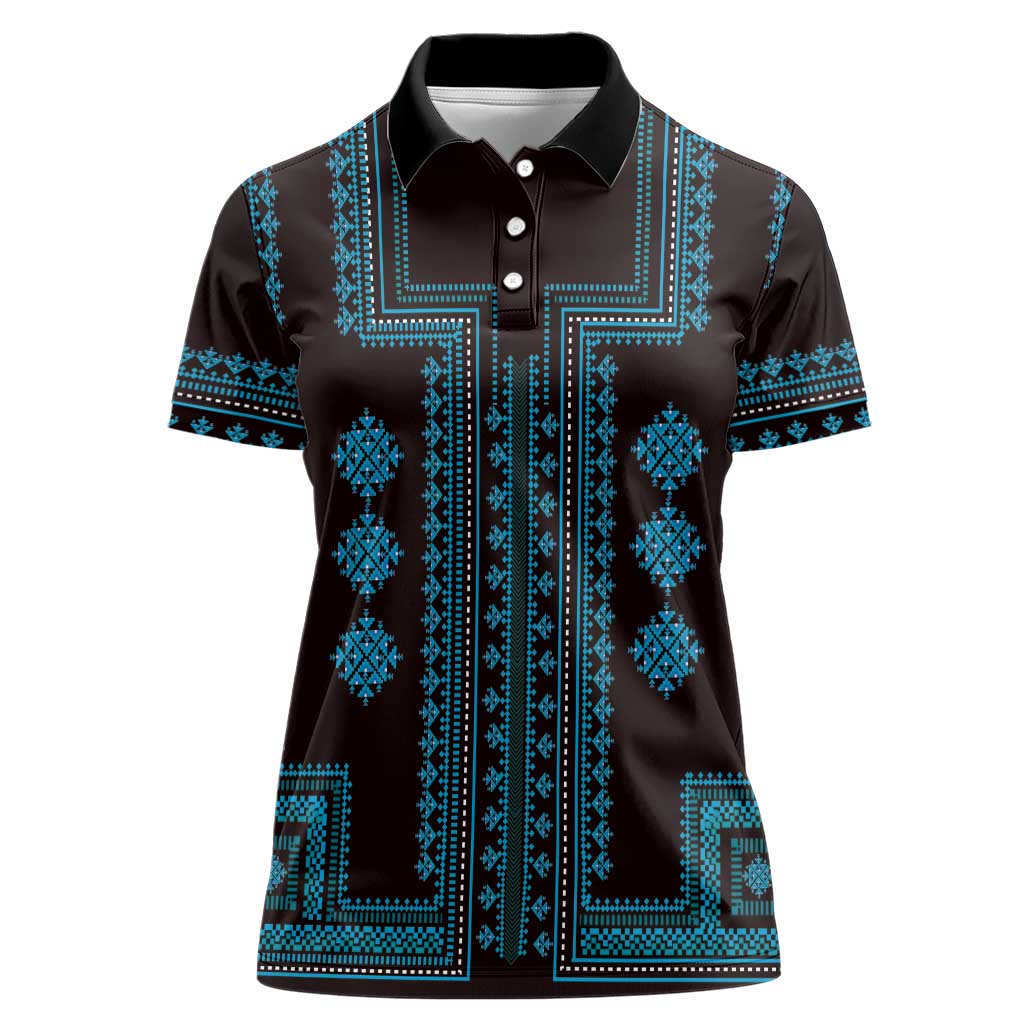 Bulgaria Traditional Pattern Blue Women Polo Shirt Balkan Culture - Wonder Print Shop