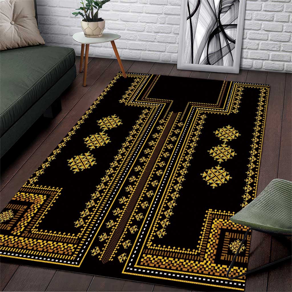 Bulgaria Traditional Pattern Gold Area Rug Balkan Culture - Wonder Print Shop