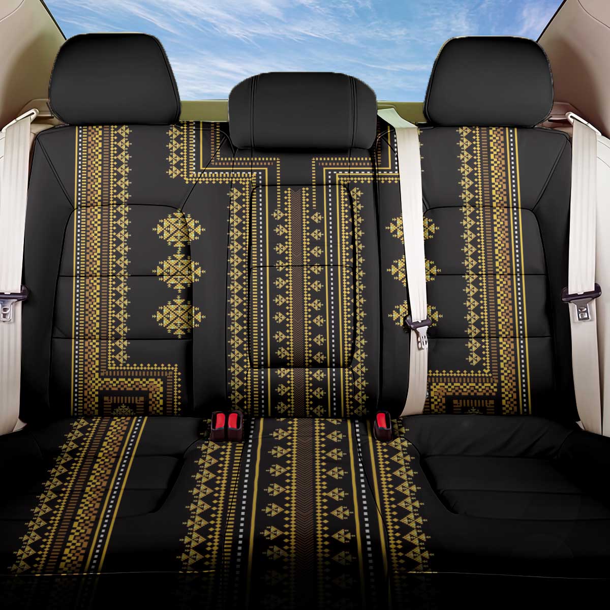 Bulgaria Traditional Pattern Gold Back Car Seat Cover Balkan Culture - Wonder Print Shop