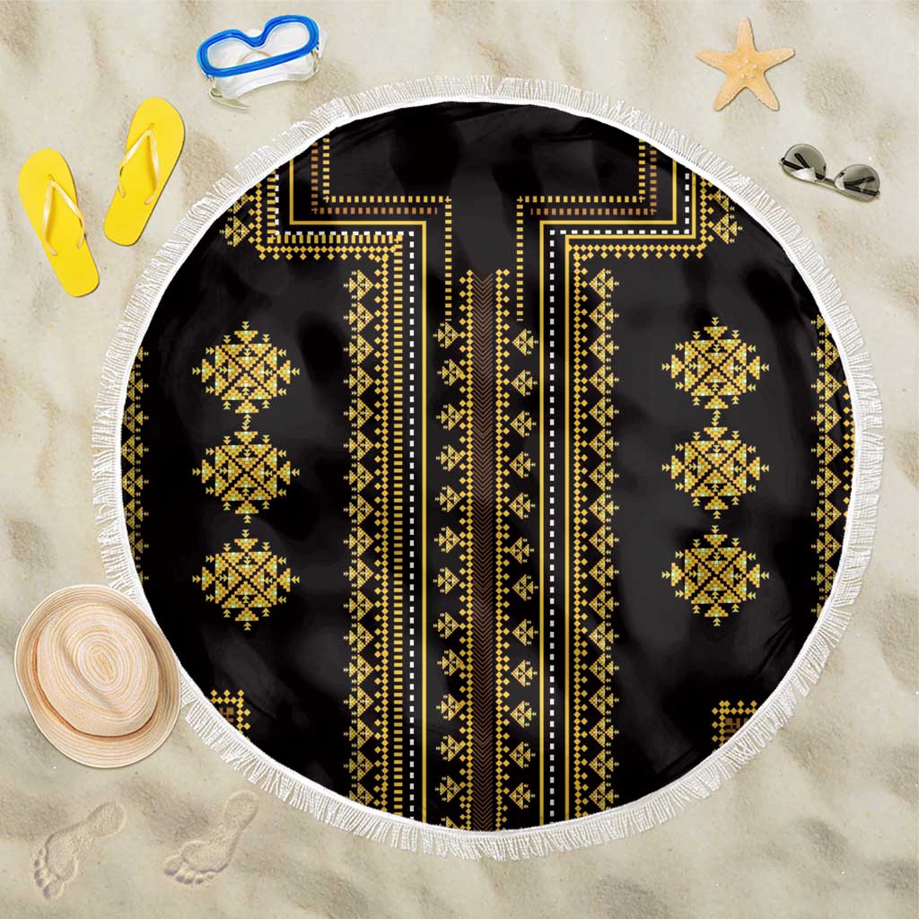 Bulgaria Traditional Pattern Gold Beach Blanket Balkan Culture - Wonder Print Shop