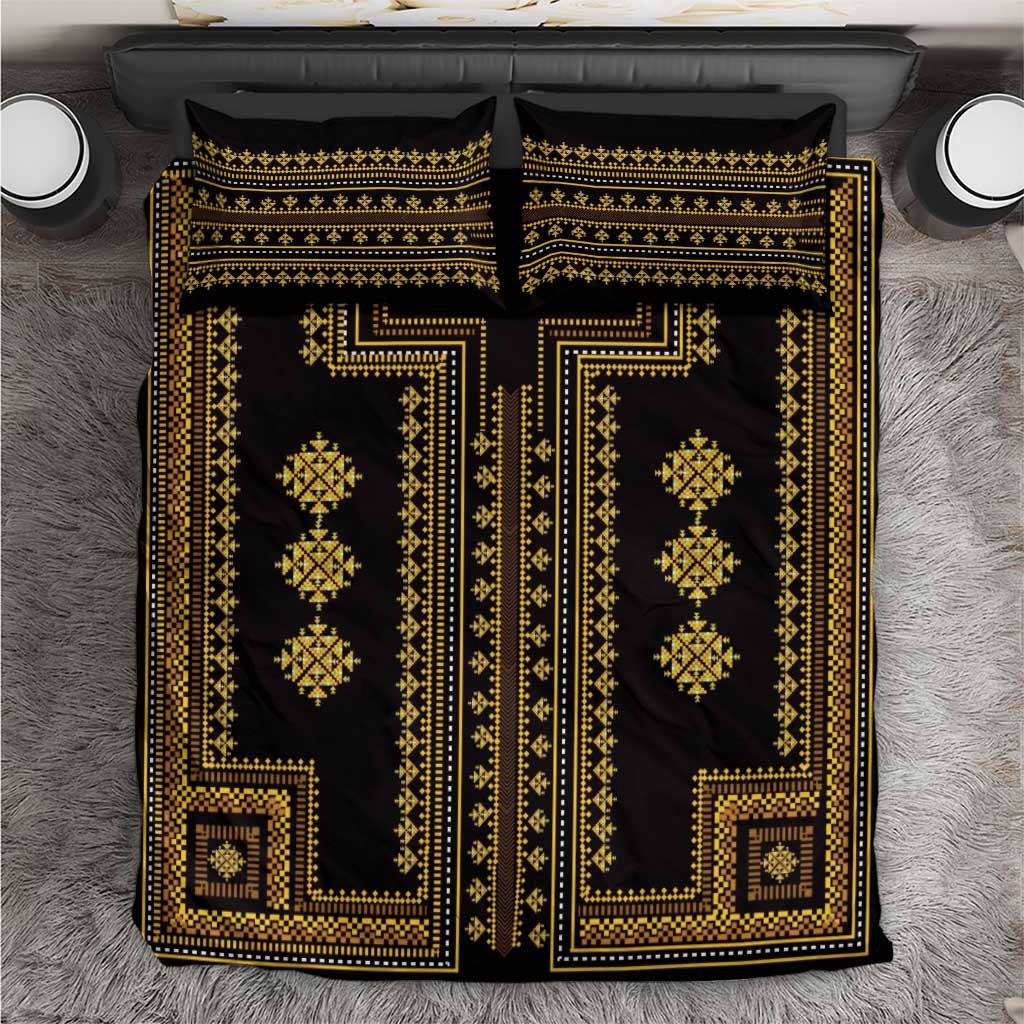 Bulgaria Traditional Pattern Gold Bedding Set Balkan Culture - Wonder Print Shop