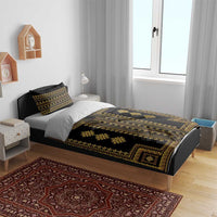 Black and gold geometric bedding set with duvet cover and two pillow shams