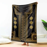 Gold and dark traditional geometric pattern blanket with bold border