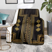 Dark decorative throw blanket with gold center cross and diamond medallions