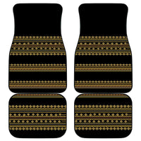 Car floor mat set of 4 with black base and gold traditional stripe pattern