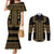 Bulgaria Traditional Pattern Gold Couples Matching Mermaid Dress and Long Sleeve Button Shirt Balkan Culture