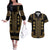 Bulgaria Traditional Pattern Gold Couples Matching Off The Shoulder Long Sleeve Dress and Hawaiian Shirt Balkan Culture - Wonder Print Shop