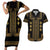 Bulgaria Traditional Pattern Gold Couples Matching Short Sleeve Bodycon Dress and Hawaiian Shirt Balkan Culture - Wonder Print Shop