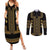 Bulgaria Traditional Pattern Gold Couples Matching Summer Maxi Dress and Long Sleeve Button Shirt Balkan Culture - Wonder Print Shop