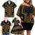 Bulgaria Traditional Pattern Gold Family Matching Off Shoulder Short Dress and Hawaiian Shirt Balkan Culture - Wonder Print Shop