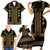 Bulgaria Traditional Pattern Gold Family Matching Short Sleeve Bodycon Dress and Hawaiian Shirt Balkan Culture - Wonder Print Shop