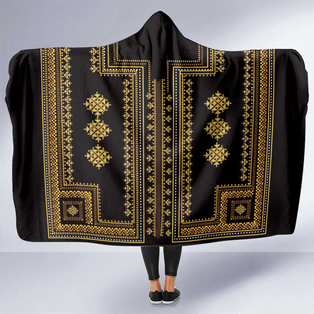 Bulgaria Traditional Pattern Gold Hooded Blanket Balkan Culture