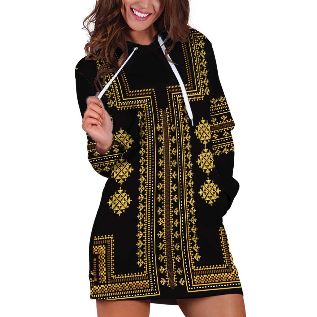 Bulgaria Traditional Pattern Gold Hoodie Dress Balkan Culture - Wonder Print Shop