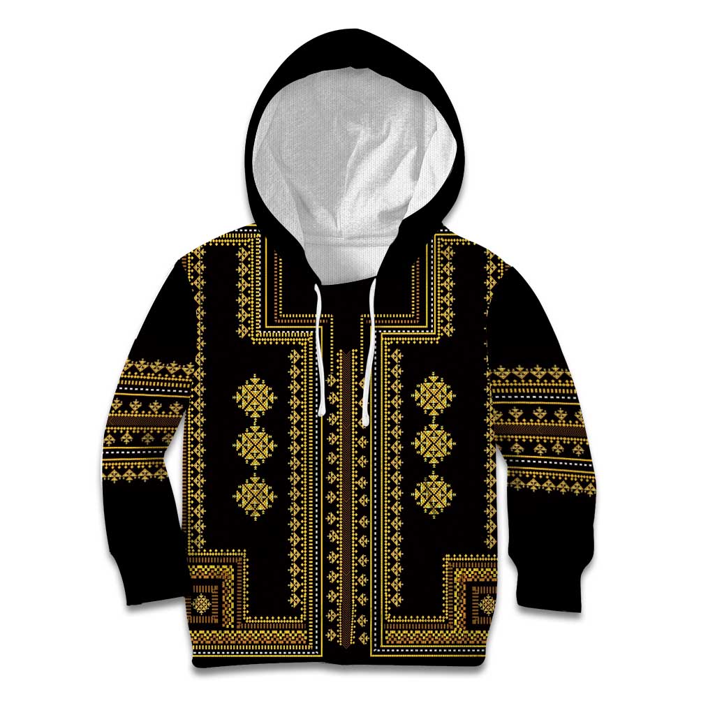 Bulgaria Traditional Pattern Gold Kid Hoodie Balkan Culture - Wonder Print Shop