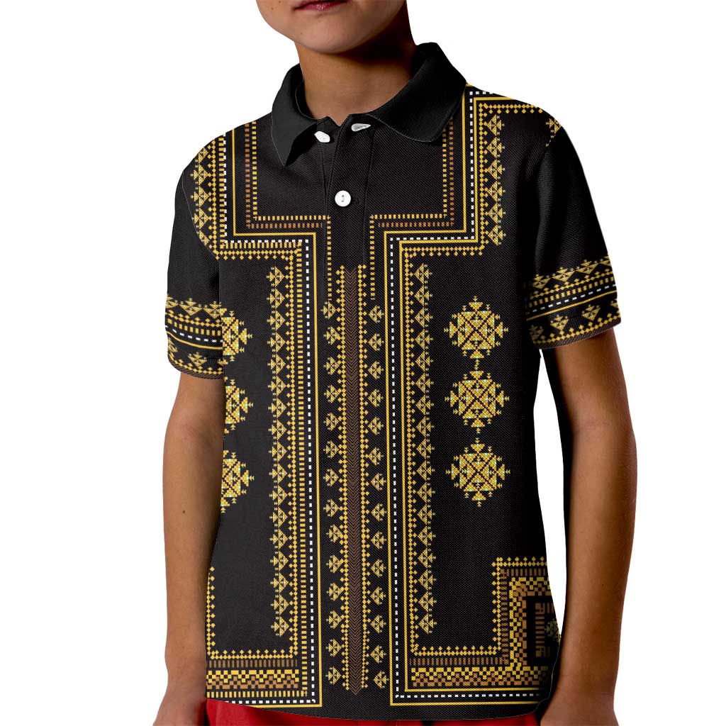 Bulgaria Traditional Pattern Gold Kid Polo Shirt Balkan Culture - Wonder Print Shop