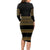 Bulgaria Traditional Pattern Gold Long Sleeve Bodycon Dress Balkan Culture - Wonder Print Shop