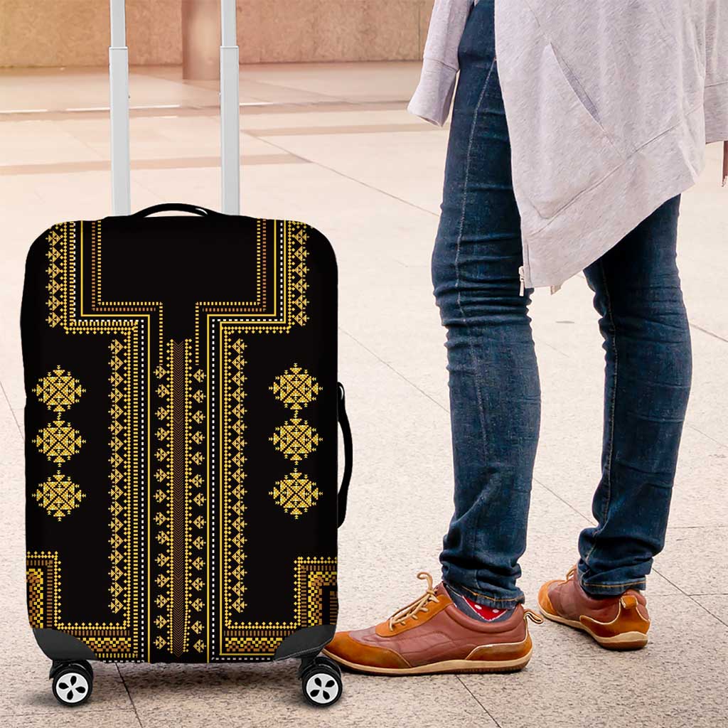 Bulgaria Traditional Pattern Gold Luggage Cover Balkan Culture - Wonder Print Shop