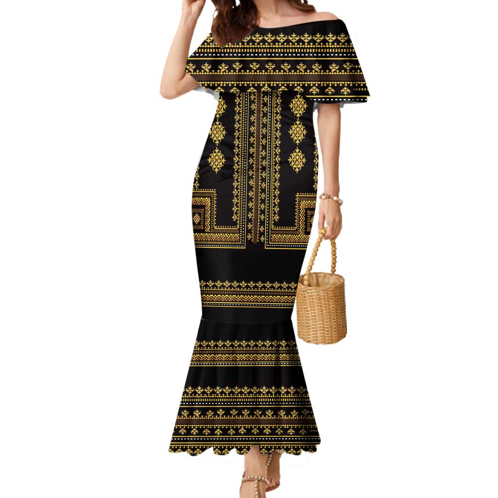 Bulgaria Traditional Pattern Gold Mermaid Dress Balkan Culture - Wonder Print Shop