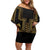 Bulgaria Traditional Pattern Gold Off Shoulder Short Dress Balkan Culture - Wonder Print Shop