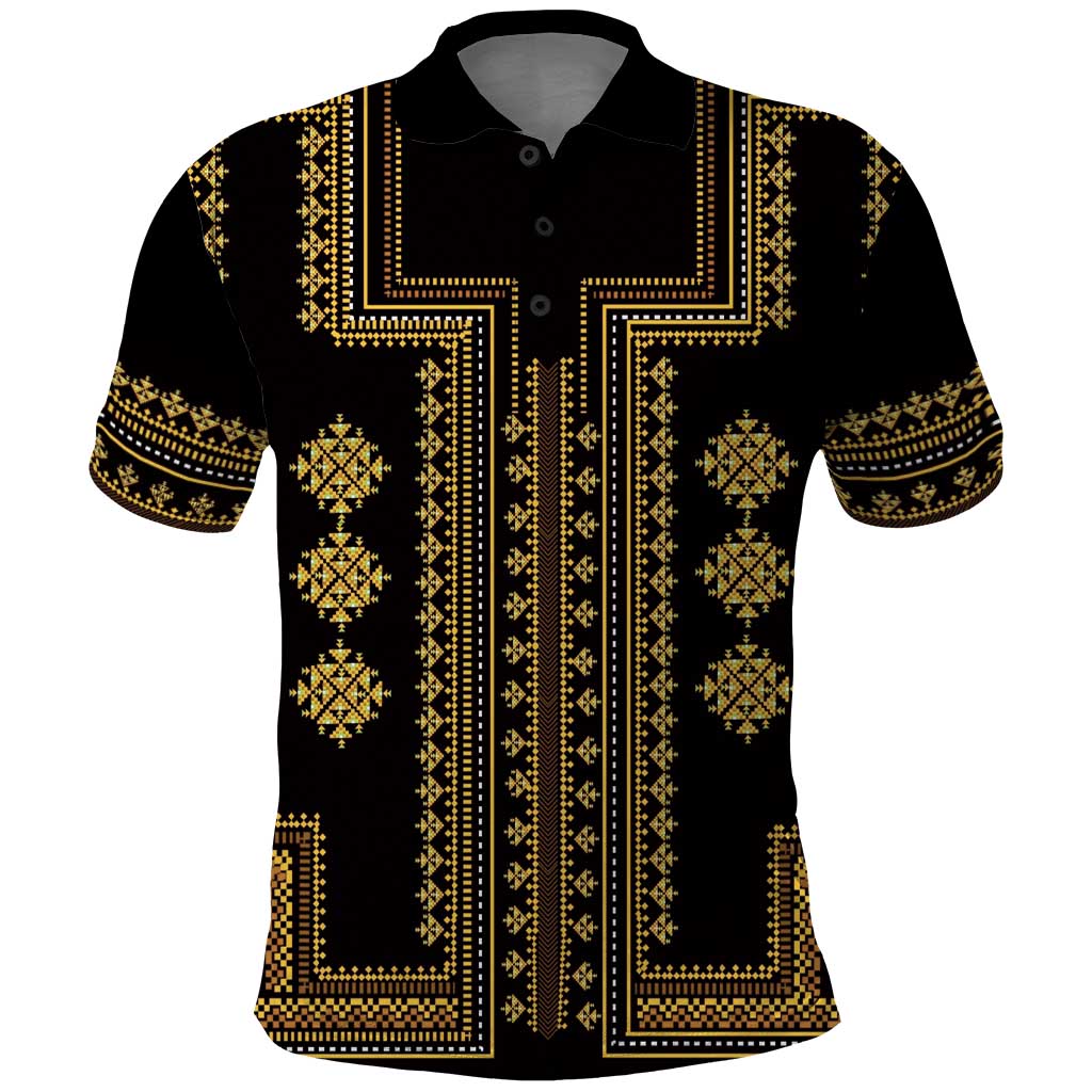 Bulgaria Traditional Pattern Gold Polo Shirt Balkan Culture - Wonder Print Shop