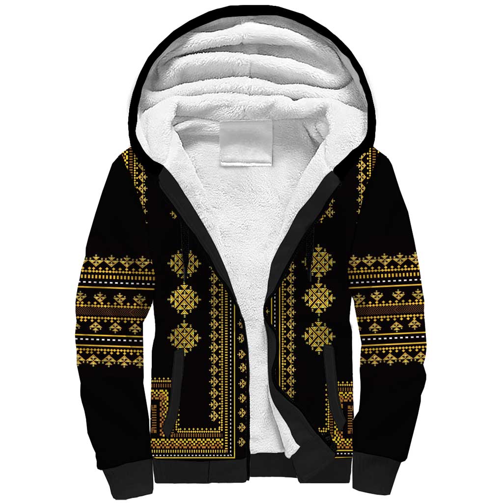 Bulgaria Traditional Pattern Gold Sherpa Hoodie Balkan Culture - Wonder Print Shop