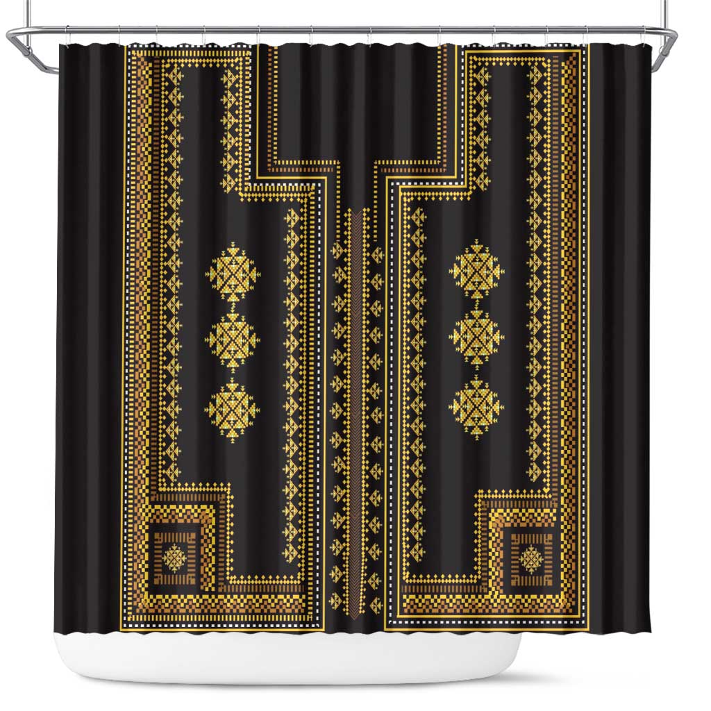 Bulgaria Traditional Pattern Gold Shower Curtain Balkan Culture