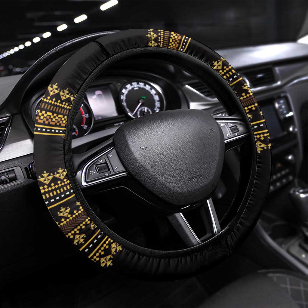 Bulgaria Traditional Pattern Gold Steering Wheel Cover Balkan Culture - Wonder Print Shop