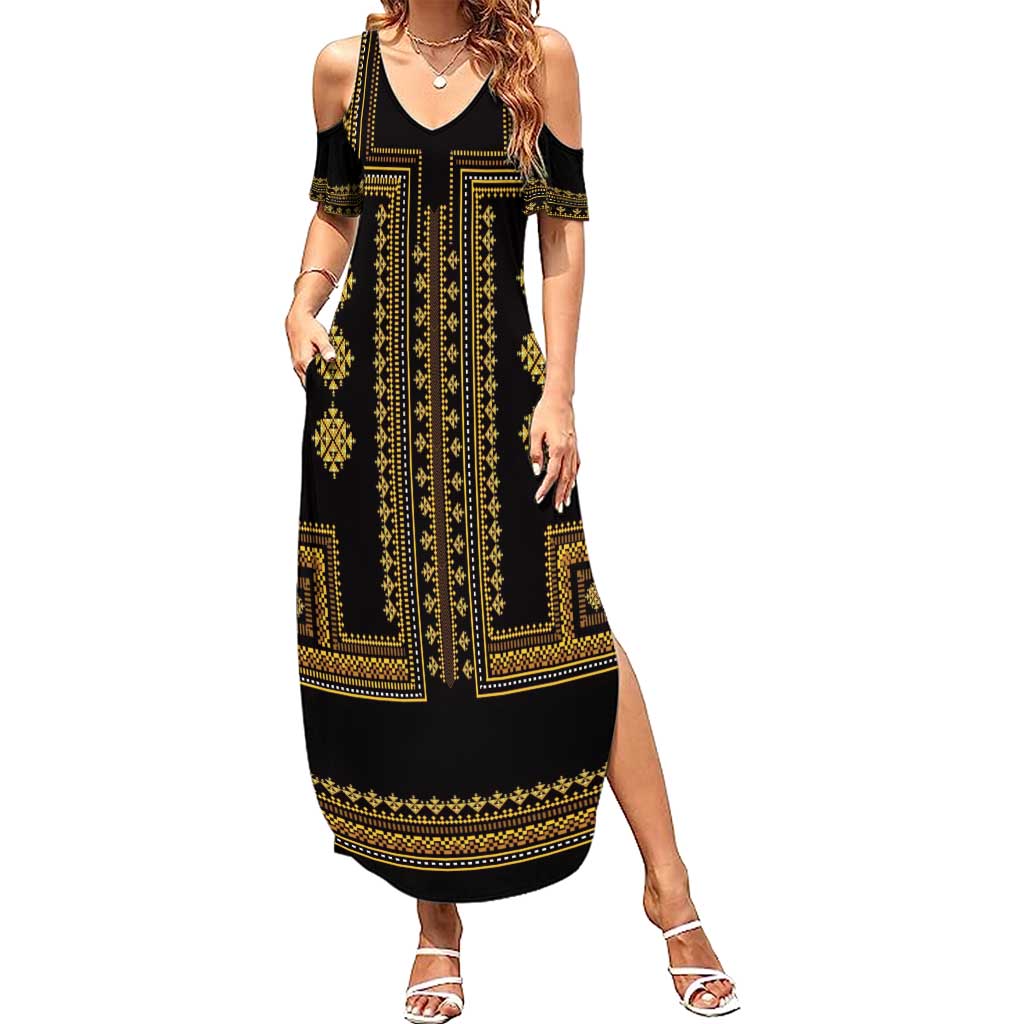 Bulgaria Traditional Pattern Gold Summer Maxi Dress Balkan Culture - Wonder Print Shop