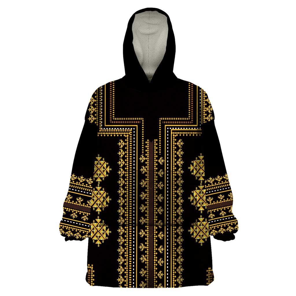 Bulgaria Traditional Pattern Gold Wearable Blanket Hoodie Balkan Culture - Wonder Print Shop