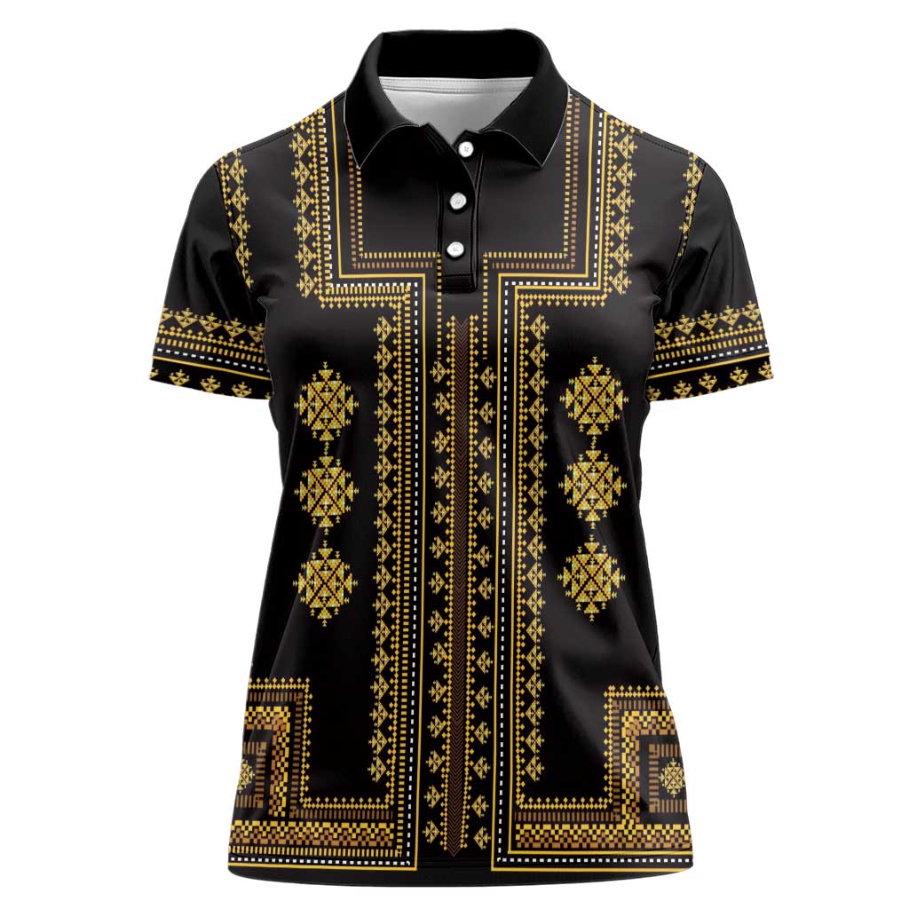 Bulgaria Traditional Pattern Gold Women Polo Shirt Balkan Culture - Wonder Print Shop