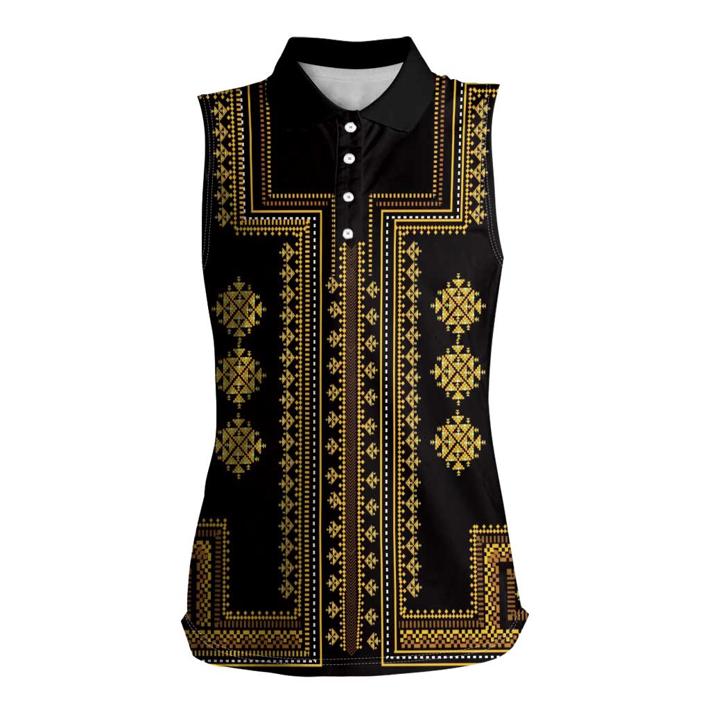 Bulgaria Traditional Pattern Gold Women Sleeveless Polo Shirt Balkan Culture - Wonder Print Shop