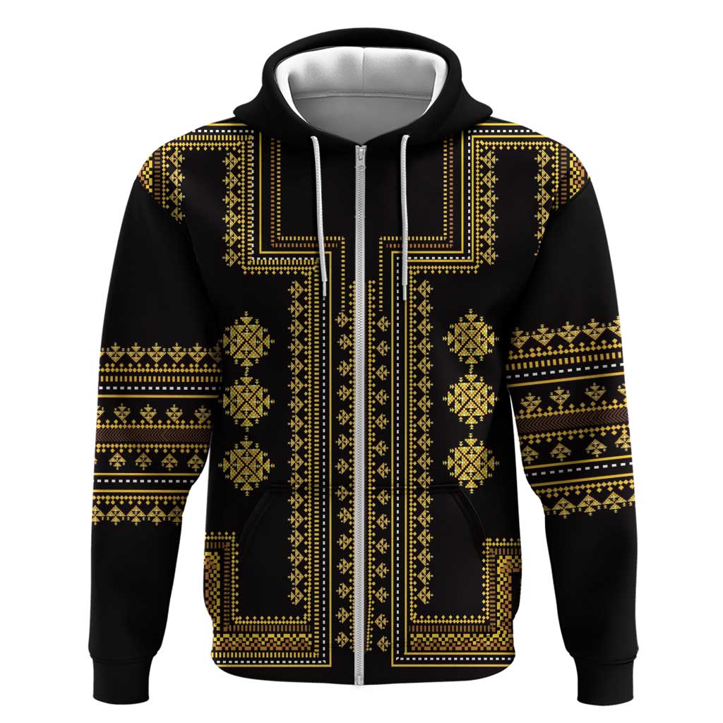 Bulgaria Traditional Pattern Gold Zip Hoodie Balkan Culture - Wonder Print Shop