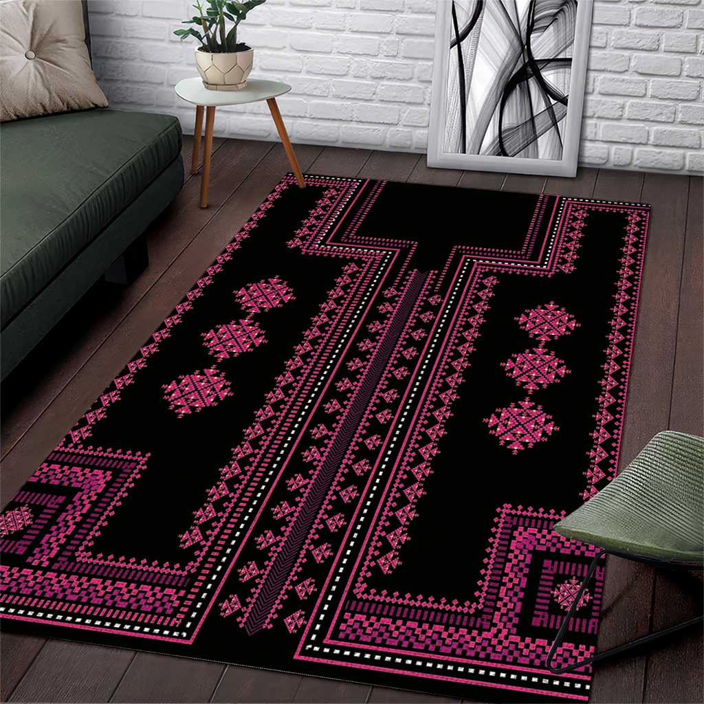 Bulgaria Traditional Pattern Pink Area Rug Balkan Culture - Wonder Print Shop