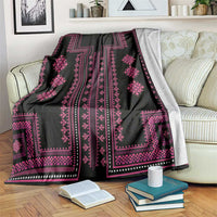 Black and pink traditional geometric throw blanket with embroidered-style borders