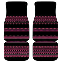 Set of four black car floor mats with pink traditional Balkan stripe pattern