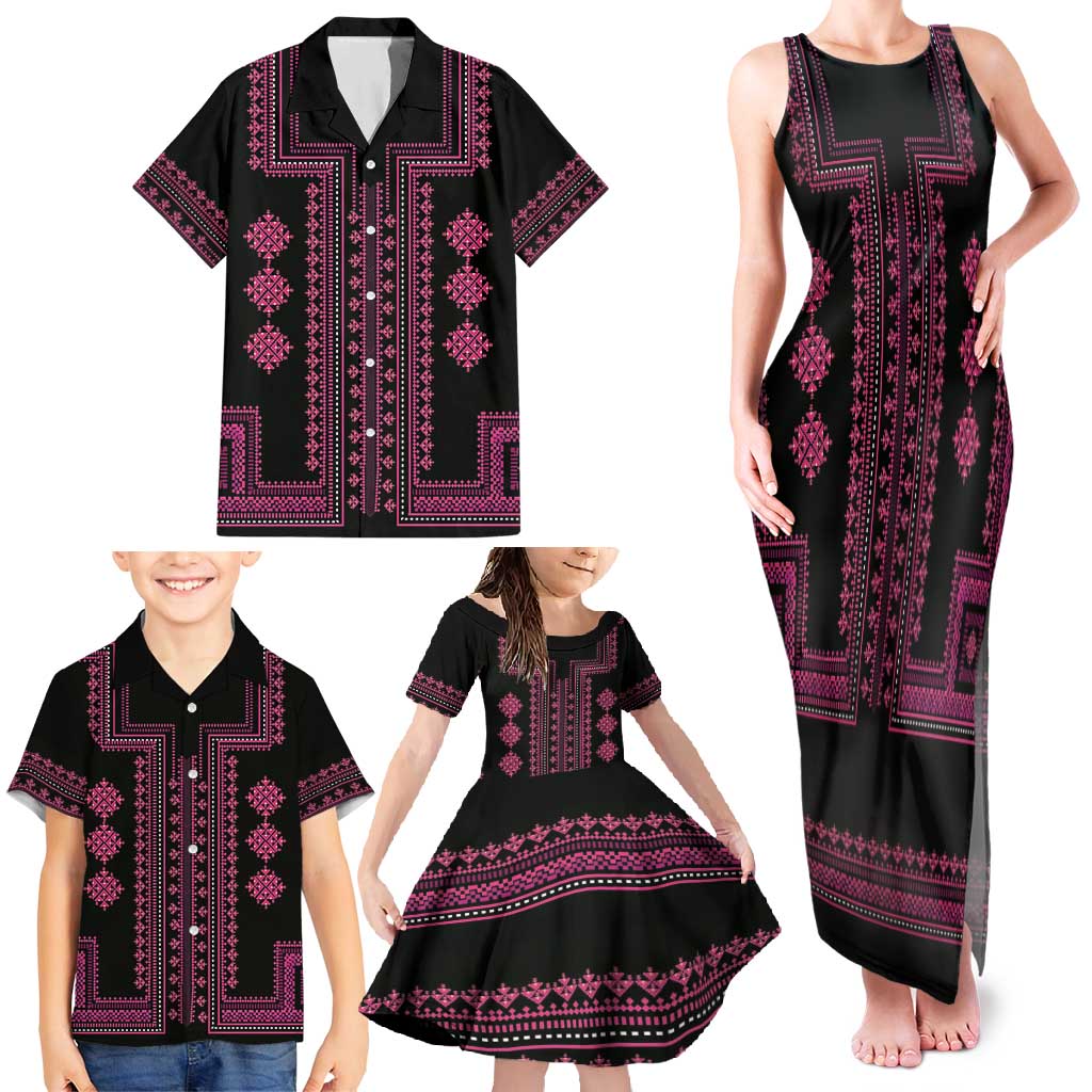 Bulgaria Traditional Pattern Pink Family Matching Tank Maxi Dress and Hawaiian Shirt Balkan Culture - Wonder Print Shop