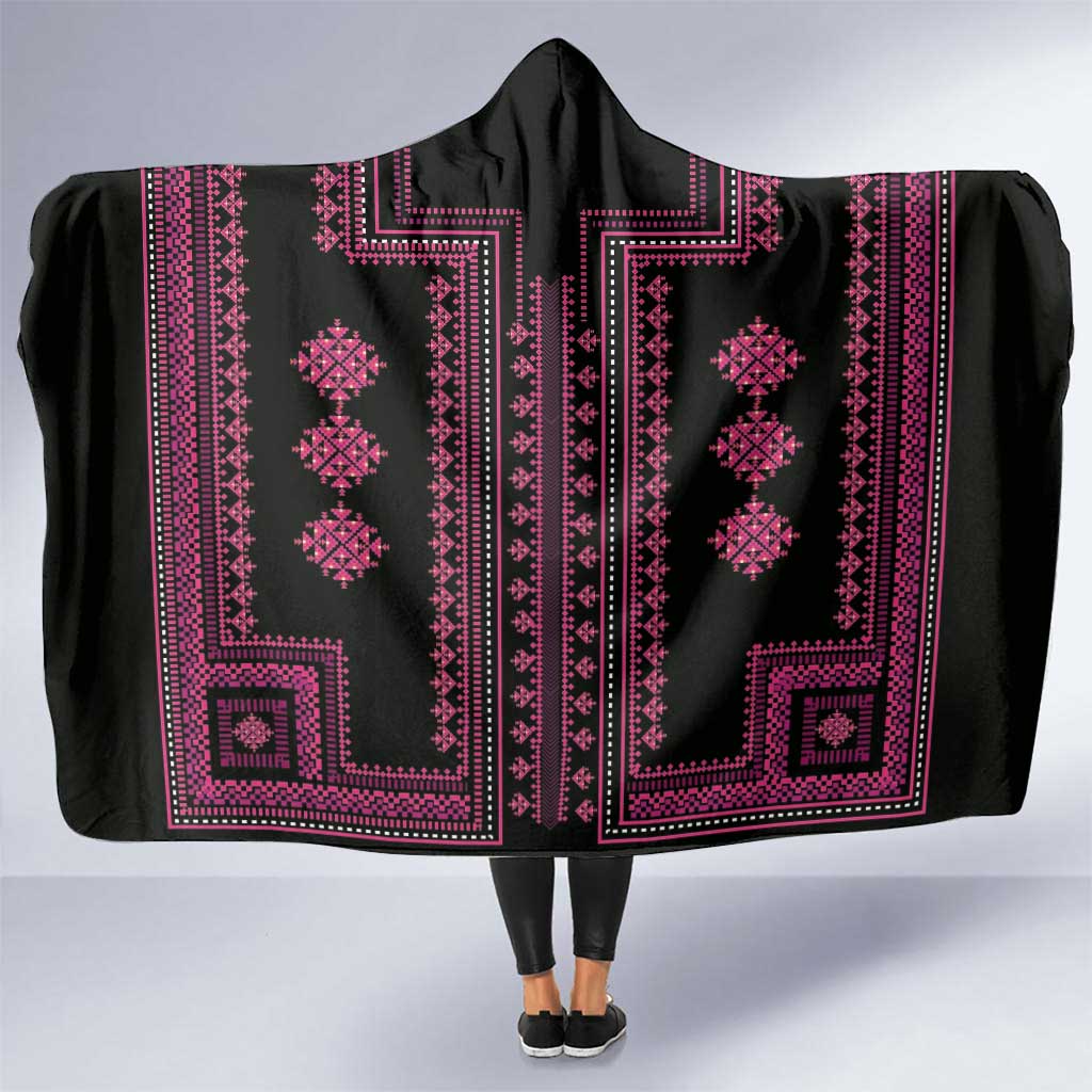 Bulgaria Traditional Pattern Pink Hooded Blanket Balkan Culture