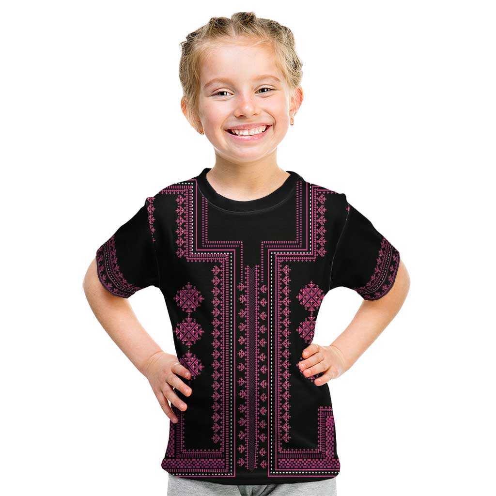 Bulgaria Traditional Pattern Pink Kid T Shirt Balkan Culture - Wonder Print Shop