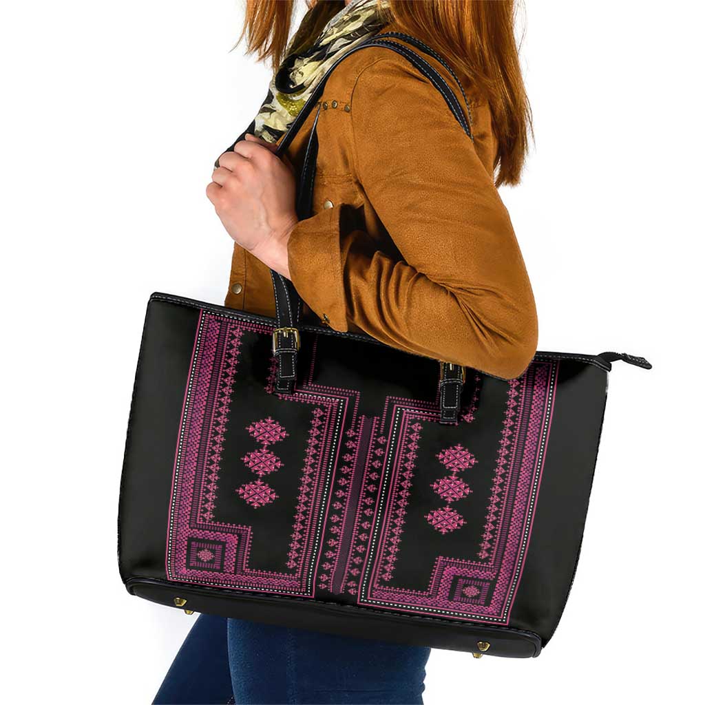 Bulgaria Traditional Pattern Pink Leather Tote Bag Balkan Culture - Wonder Print Shop