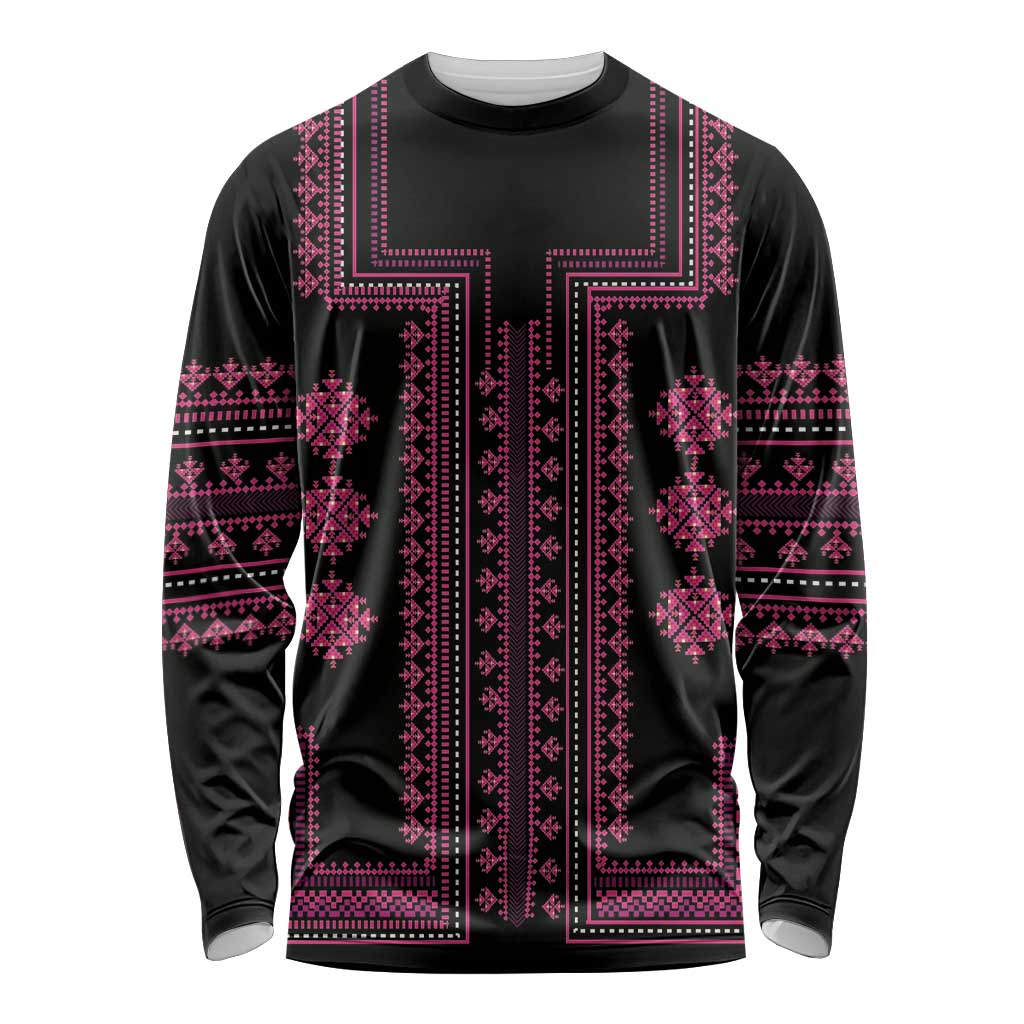 Bulgaria Traditional Pattern Pink Long Sleeve Shirt Balkan Culture - Wonder Print Shop