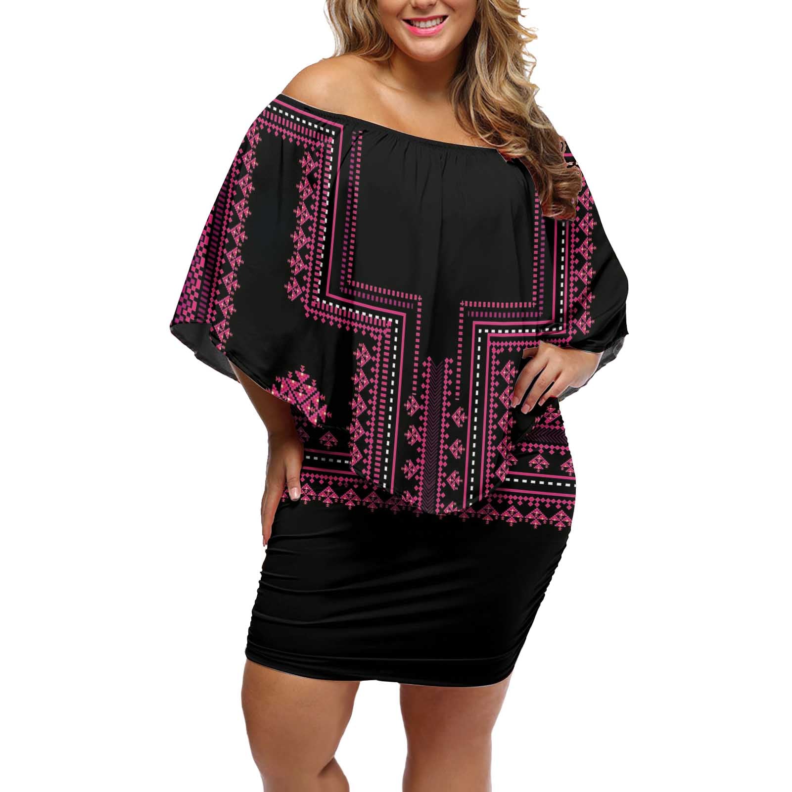 Bulgaria Traditional Pattern Pink Off Shoulder Short Dress Balkan Culture - Wonder Print Shop