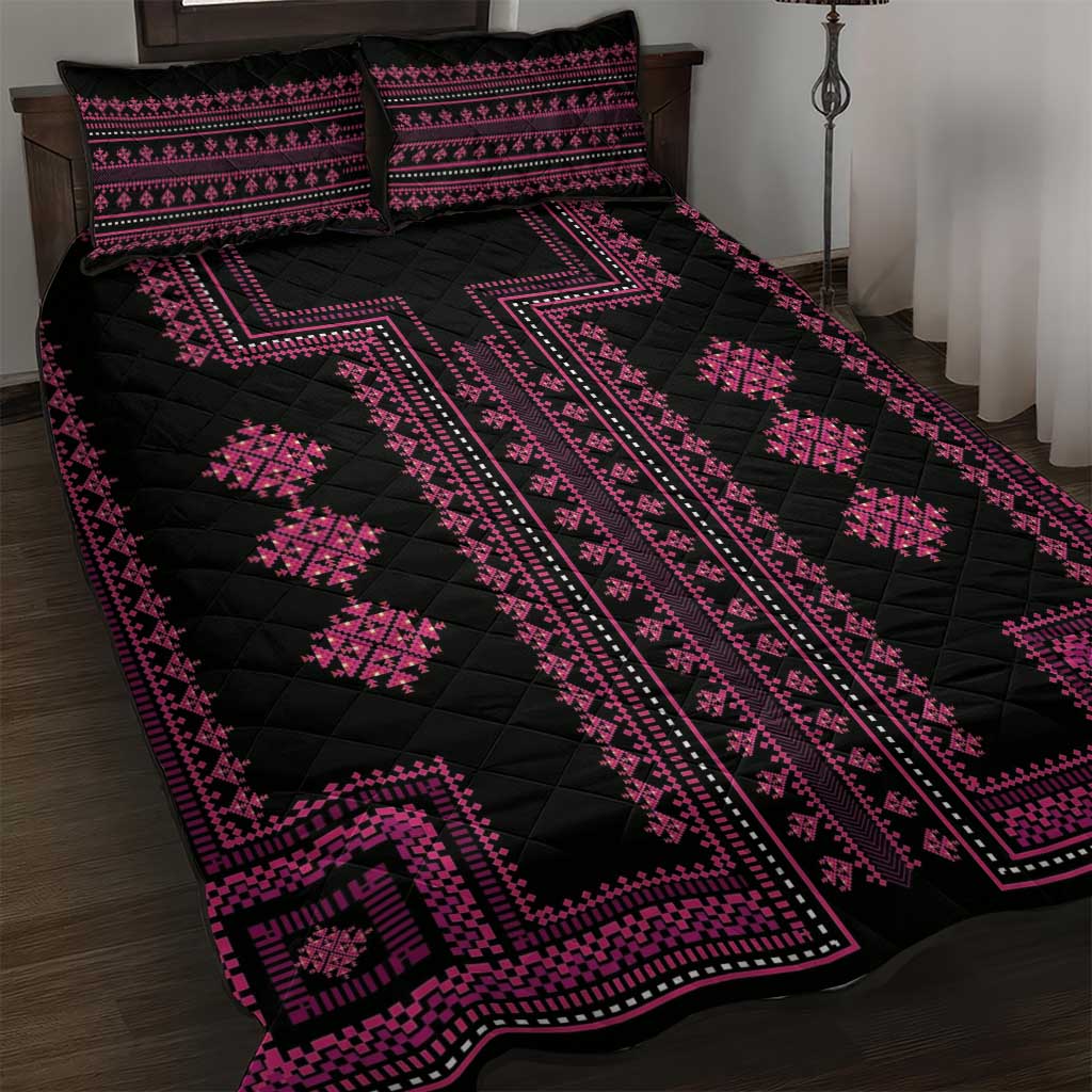 Bulgaria Traditional Pattern Pink Quilt Bed Set Balkan Culture - Wonder Print Shop