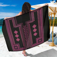 Black sarong with magenta geometric border and small floral motifs, wide wrap style