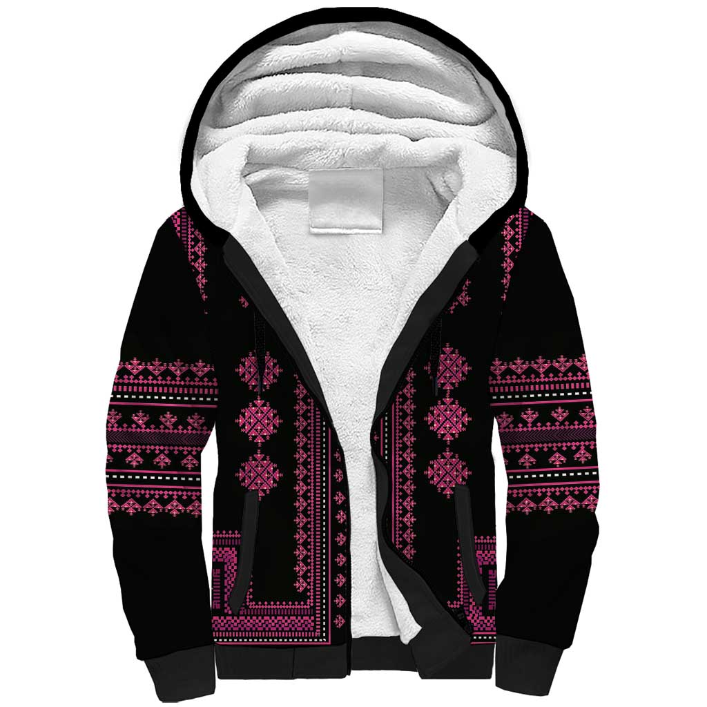 Bulgaria Traditional Pattern Pink Sherpa Hoodie Balkan Culture - Wonder Print Shop